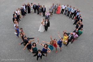 Ein modernes Gruppenbild mit allen Hochzeitsgästen. Hochzeitsfotograf Zürich.